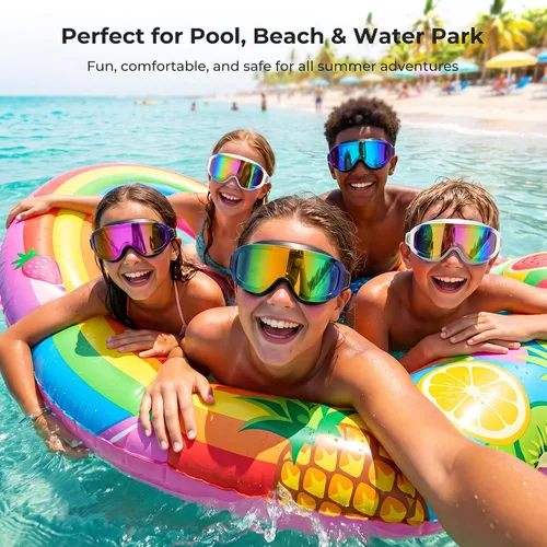 Miniatura 7 de Aegend Gafas de natación para adultos, paquete de 2 unidades, sin marco, 180°, visión amplia, antiniebla, UV, a la moda, para hombres y mujeres