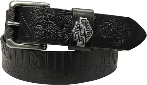 Harley-Davidson - Cinturón de piel negra abrasador para hombre, acabado en bronce