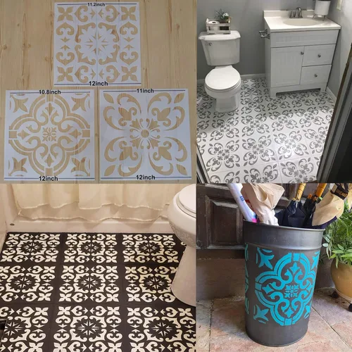 Miniatura 7 de 3 plantillas de azulejos de 12 x 12 pulgadas – Plantillas grandes de pintura para muebles de pared de suelo, tela de madera, plantillas de mandala