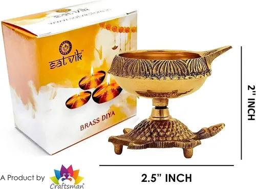 Miniatura 2 de SATVIK - Juego de 6 piezas de tortuga Kuber de latón Lámpara de aceite de latón virgen tradicional hecha a mano con grabado dorado para Puja