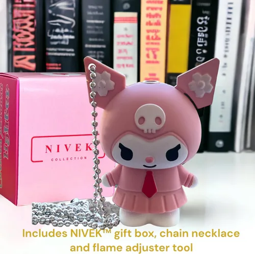 Miniatura 3 de NIVEK Kuromi Y2K Encendedor Llama 3D Llavero Japonés Jester Personaje Kawaii Encendedores Frescos Recargables (corbata rosa)