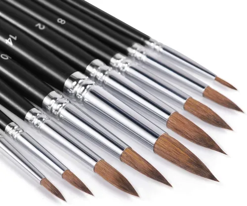 Fuumuui - Pinceles de acuarela Sable, 9 piezas para trapear, pinceles profesionales de color de agua de punta redonda, perfectos para acuarela,