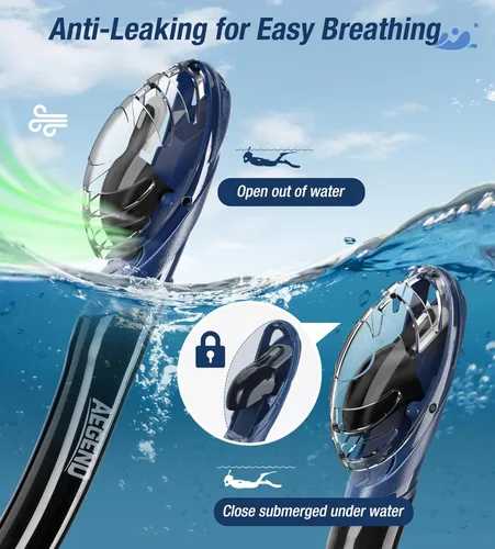 Miniatura 2 de Aegend - Esnórquel seco para buceo para adultos y jóvenes - Equipo de snorkel con válvula seca superior, perfecto para snorkel, buceo libre
