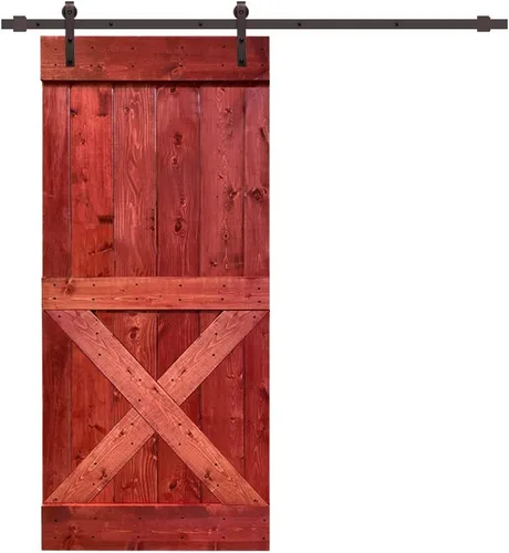 Miniatura 9 de TMS Mini puerta corrediza interior de madera de pino nudosa maciza teñida con kit de herrajes deslizantes (84 x 36 pulgadas, nogal)