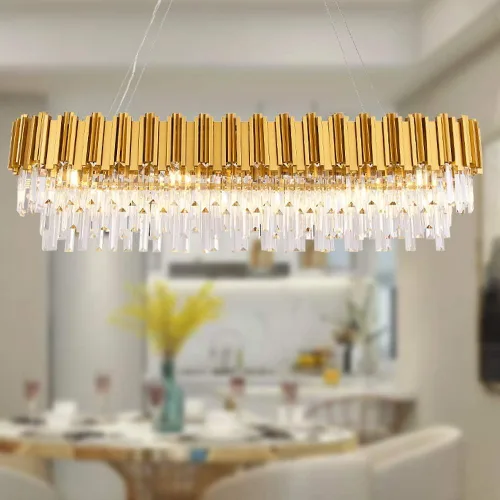 Miniatura 14 de Lámpara de Araña Moderna de Cristal K9, Luminaria Colgante de Techo Rectangular con 8 Luces para Comedor y Cocina, Acabado en Cromo, L33.5 Pulgadas