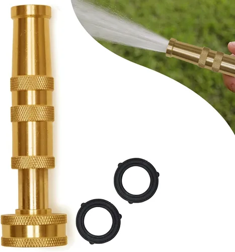 Morvat Boquilla de manguera de jardín de latón macizo, accesorio de pulverización de presión ajustable resistente, rociador de chorro de agua de