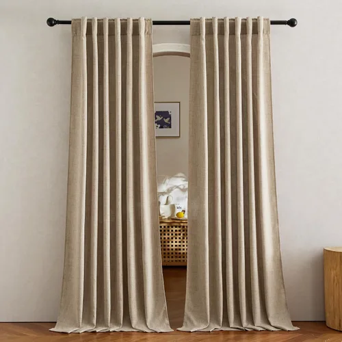 Miniatura 27 de NICETOWN Cortinas de lino grueso para dormitorio, privacidad añadida, bolsillo para barra y pestaña trasera, no se transparentan, mezcla de lino