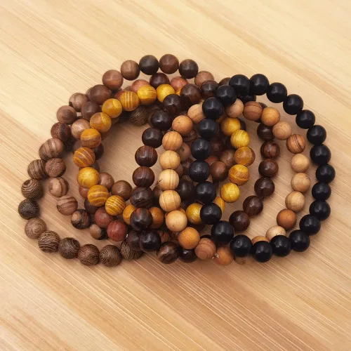 Miniatura 5 de INSPIRELLE 8 pulseras elásticas de madera natural con cuentas para hombres y mujeres
