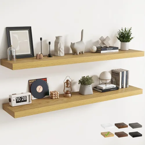 Miniatura 14 de Estantes flotantes para pared con soportes invisibles, estantes de madera de ingeniería montados en la pared con grano de madera para sala de estar