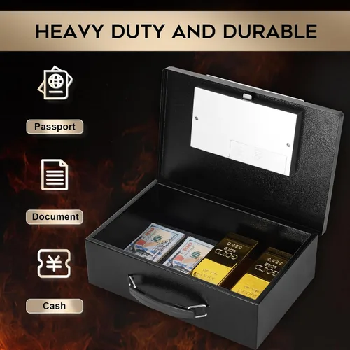 Miniatura 3 de Dalmbox - Caja de seguridad portátil de metal con cerradura de código digital, almacenamiento resistente al fuego para documentos, caja de seguridad
