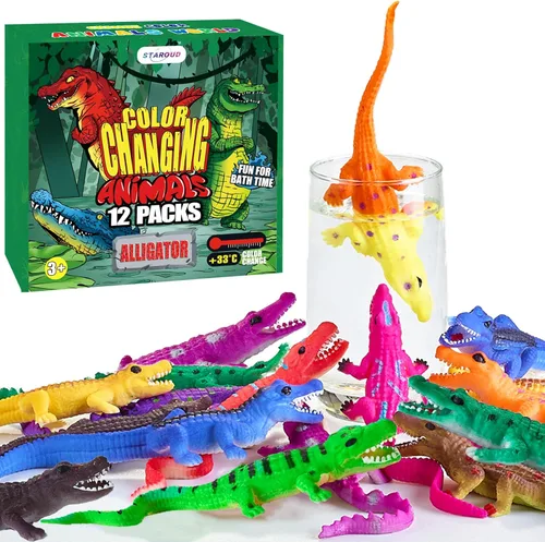 Juguetes de baño sin agujeros que cambian de color para niños pequeños, juguete de caimán que cambia de color, juguetes de animales reptiles