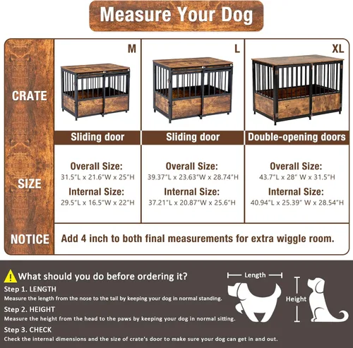 Miniatura 5 de KOOPRO Mueble de jaula para perros de 32 pulgadas con cojín para perros grandes y medianos, perrera de madera resistente con puertas dobles, jaula