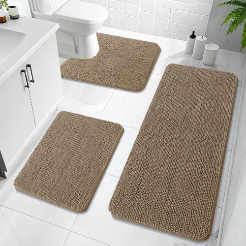 Miniatura 61 de OLANLY Juego de Alfombras de Baño de 3 Piezas, Tapetes de Baño de Chenilla Suave y Absorbente y Alfombra de Contorno en Forma de U para Inodoro