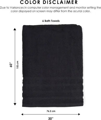 Miniatura 3 de Paquete de 6 toallas de baño negras (paquete de 6, 30 pulgadas de ancho x 60 pulgadas de largo, 30 pulgadas de ancho x 60 pulgadas de largo), toalla