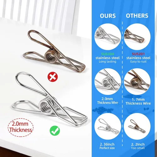 Miniatura 3 de Paquete de 40 alfileres de alambre resistentes al aire libre, de acero inoxidable para colgar ropa, pinzas de metal, clips para ropa, pasadores