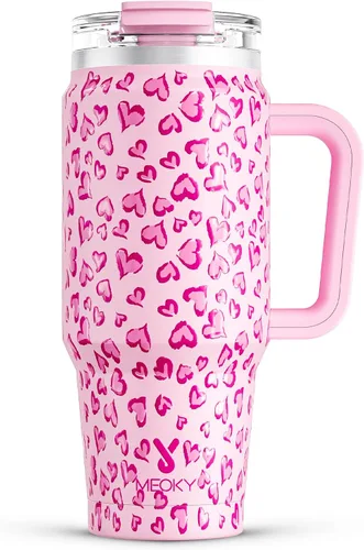 Miniatura 12 de Meoky Vaso de 40 onzas con asa y pajita, vaso aislado con tapa y popote, taza de viaje de acero inoxidable, mantiene el frío durante 34 horas, 100%