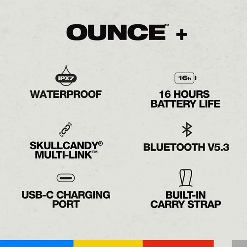 Miniatura 2 de Skullcandy Ounce+ Altavoz Bluetooth Inalámbrico - Altavoz Mini Portátil Impermeable IPX7 con Batería de 16 Horas, Estéreo Inalámbrico Verdadero