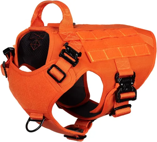 Miniatura 9 de ICEFANG Arnés táctico para perro con 4 hebillas de metal, chaleco, equipo para transportar carga, ligero y modular para perro con asa, sin correa