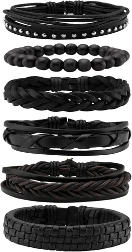 Miniatura 7 de MILAKOO Pulsera de cuero trenzado para hombres y mujeres, ajustable, color negro y marrón