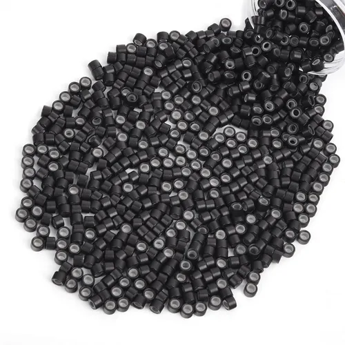 Miniatura 78 de Vlasy 100 Piezas Cuentas de Nano Anillo con Forro de Silicona para Extensiones de Cabello Humano con Nano Anillo 5 Colores Opcionales (Negro)