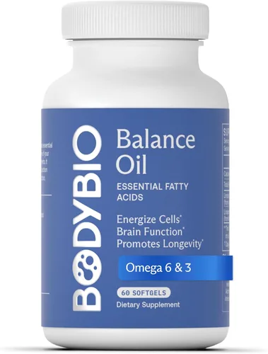 BodyBio Aceite de equilibrio - Suplemento Omega 3 6 - Aceite de cártamo y linaza prensado en frío - Apoya la función cerebral, la piel saludable y