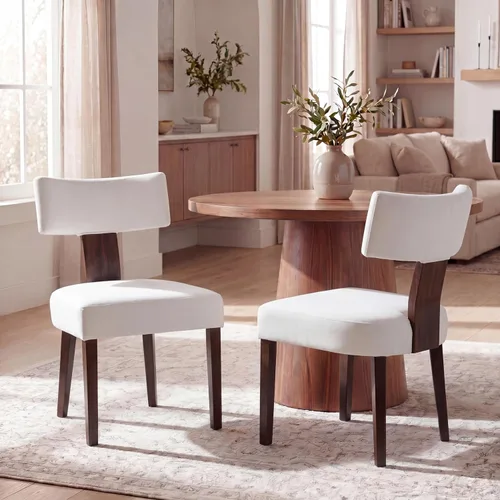 Miniatura 35 de VESCASA Juego de 2 sillas de comedor modernas de mediados de siglo, sillas de comedor tapizadas de lino con respaldo curvado ergonómico, patas