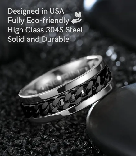 Miniatura 40 de King Ring Anillo giratorio de 0.315 pulgadas, anillo plano pulido fino para hombres y mujeres con cadena cubana, diseñado en Estados Unidos