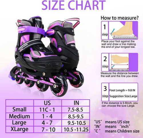 Miniatura 4 de Patines en línea ajustables para niñas y niños, patines con todas las ruedas iluminadas, patines para mujer para niños y adultos, hombres, mujeres