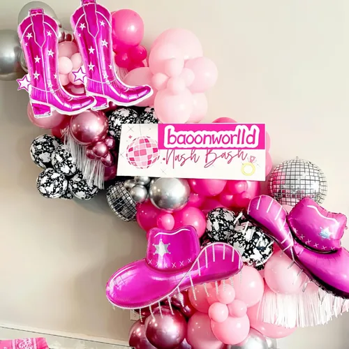 Miniatura 5 de 4 botas de vaquera rosa+sombrero de papel de aluminio/decoraciones de primer cumpleaños de rodeo niña/decoraciones de fiesta de vaca