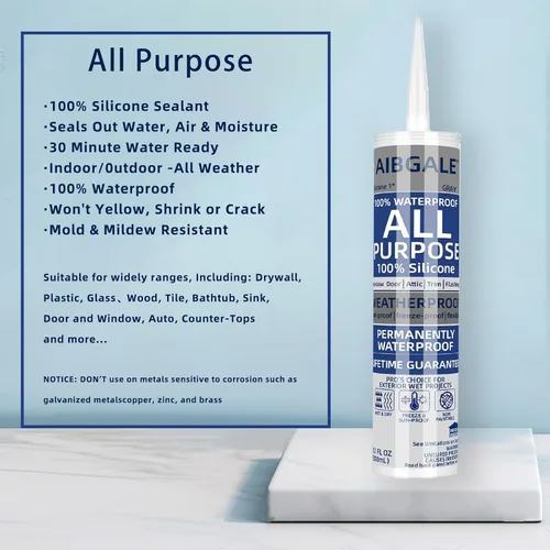 Miniatura 2 de Sellador de silicona gris, masilla de silicona multiusos 100% impermeable, silicona adhesiva para calafateo para ventanas de interiores