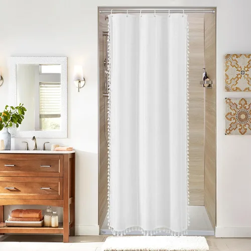 Miniatura 23 de MitoVilla - Juego de cortina de ducha de tela de granja gris, cortinas de ducha de poliéster y lino modernas estilo bohemio para decoración de baño