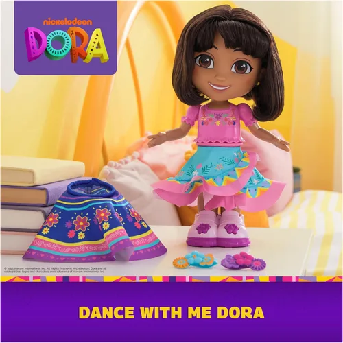 Miniatura 2 de Dora, Baila conmigo Dora, muñeca interactiva que baila con 2 faldas, frases bilingües y música, juguetes para niñas y niños a partir de 3 años