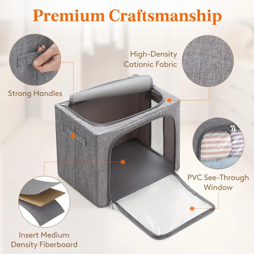 Miniatura 3 de Lifewit Contenedores de almacenamiento de ropa con marco de metal, caja de almacenamiento apilable, contenedores plegables de almacenamiento de ropa