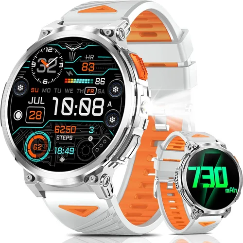 Miniatura 12 de Reloj inteligente militar de pantalla grande de 1.85 pulgadas para hombres con linterna, batería grande de 730 mAh, impermeable IP68, llamadas