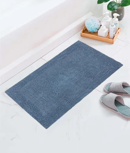 Miniatura 8 de COTTON CRAFT Lujosas alfombras de baño, juego de 2 alfombrillas reversibles y pesadas para suelo de baño, bañera y ducha, tapete de algodón puro