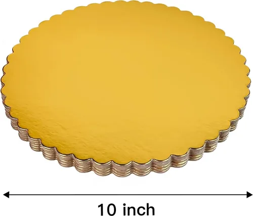 Miniatura 2 de Paquete de 25 tableros redondos resistentes de 10 pulgadas para tartas, placas de cartón dorado con base festoneada, paquete de 25 (dorado)