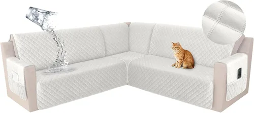 Miniatura 19 de HDCAXKJ Funda seccional de esquina impermeable para sofá de terciopelo en forma de L, fundas para sofá para mascotas, perros, suaves, resistentes