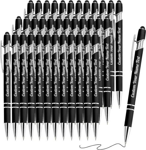 Miniatura 82 de 12 bolígrafos personalizados a granel con grabado sin nombre, bolígrafos personalizados con lápiz capacitivo, logotipo de mensaje de texto grabado
