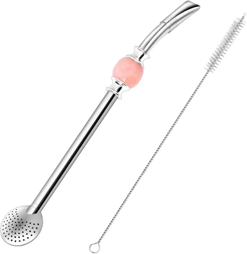 Miniatura 9 de Bombilla reutilizable Yerba Mate - Filtro de acero inoxidable extraíble estilo cuchara con una hermosa cuenta, popote de metal para beber té