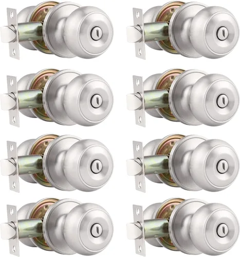 Miniatura 24 de Probrico Paquete de 6 pomos de privacidad para puerta, cerradura interior para dormitorio, baño, manija de puerta de latón antiguo, bola redonda sin