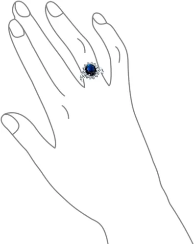 Miniatura 22 de Anillo de compromiso de plata de ley 925 personalizable con halo de corona ovalada de 5 a 7 quilates con circonita cúbica simulada de zafiro azul