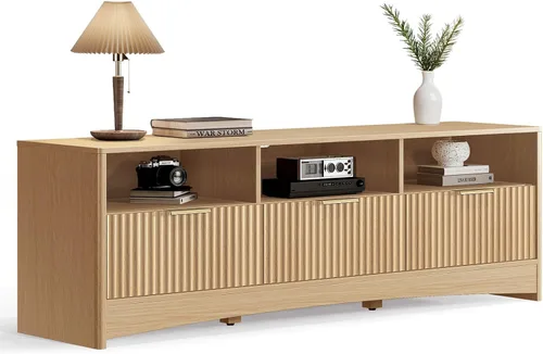 Miniatura 3 de Marsail Soporte de TV de 59 pulgadas de ancho para televisores de hasta 65 pulgadas, moderno centro de entretenimiento con paneles estriados, 3
