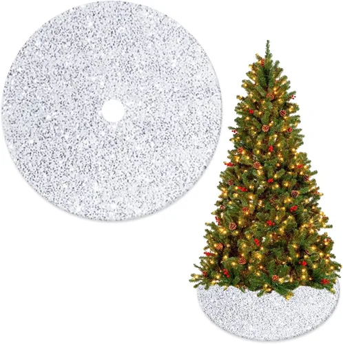 Miniatura 17 de Faldas de árbol moradas de Navidad de 21 pulgadas, faldas de árbol de lentejuelas con purpurina, decoración de tela de terciopelo, falda de árbol