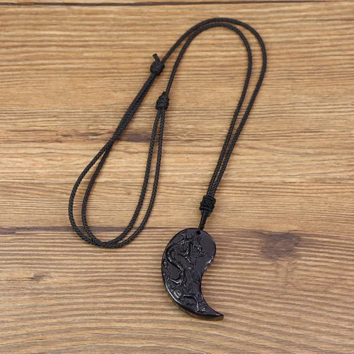 Miniatura 6 de COAI Collar con colgante de dragón obsidiana y fénix Yin Yang para parejas