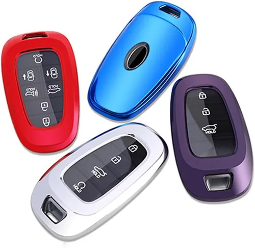 Miniatura 7 de Funda para llavero, compatible con Hyundai Sonata Santa fe Tucson 2020 2021 2022 con llavero de goma suave con llavero, color plateado