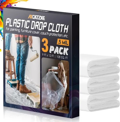 Miniatura 9 de Paños de plástico de 12 x 9 pies (paquete de 6) – Láminas y lonas desechables para pintar, muebles impermeables, sofá/protección del suelo