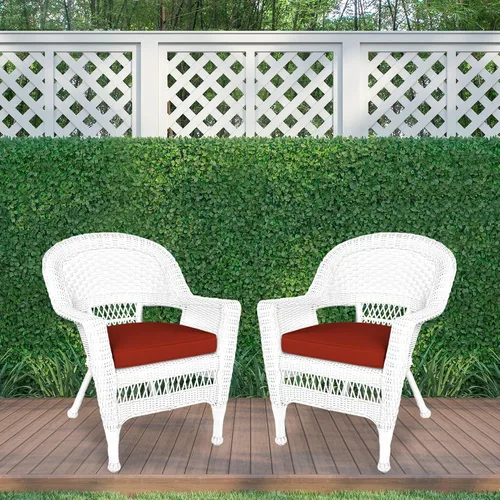 Miniatura 4 de Jeco Silla de mimbre con cojín rojo, juego de 2, blanco/W00206- Blanco/Rojo Ladrillo