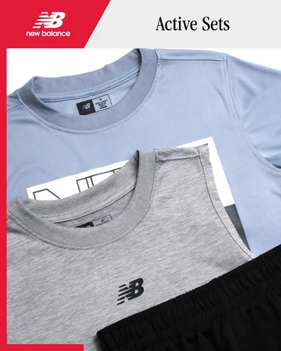 Miniatura 2 de New Balance Conjunto de pantalones cortos activos para niños, camiseta sin mangas de 3 piezas, camiseta de manga corta, pantalones cortos atléticos