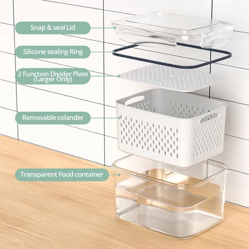 Miniatura 4 de Contenedores de almacenamiento de frutas para refrigerador con colador extraíble, paquete de 8 recipientes de frutas para refrigerador con placa