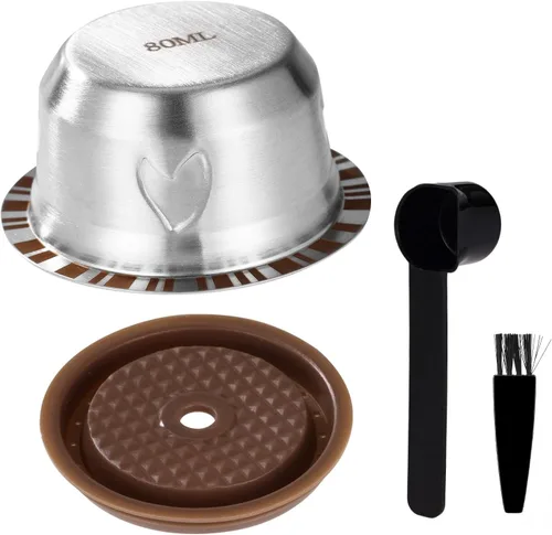 Miniatura 10 de Vainas reutilizables para máquina Nespresso Vertuo, juego de cápsulas de café recargables de acero inoxidable de 230ml con 1 tapa de silicona, 1